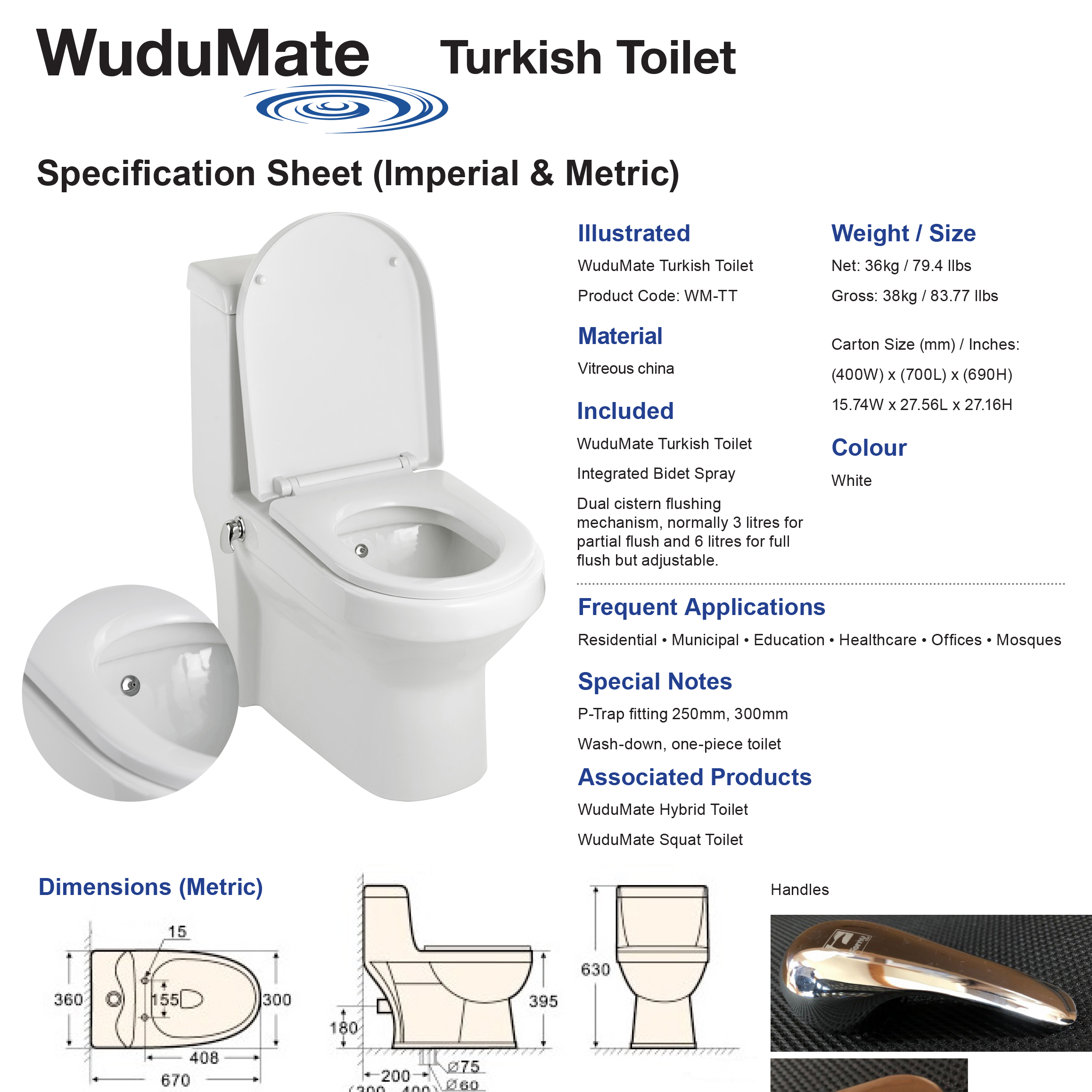 Turkish Style Toilet with Integral Bidet Spray WuduMate